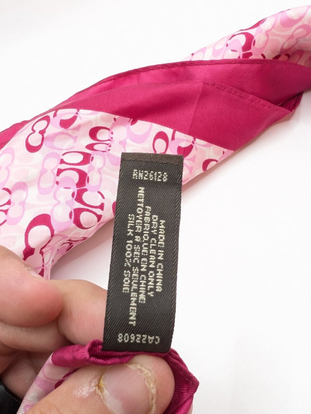 Coach Signature C Silk Square Scarf | Fuchsia Pink | 100% Silk | Y2K Logo Print - Picture 4 of 4